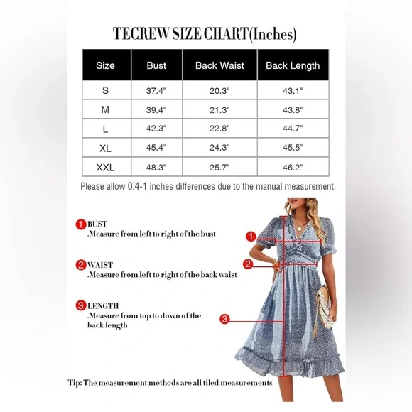 TECREW Womens Summer Boho Floral V Neck Ruffle Short Sleeve Midi Dress F… - Picture 2 of 6